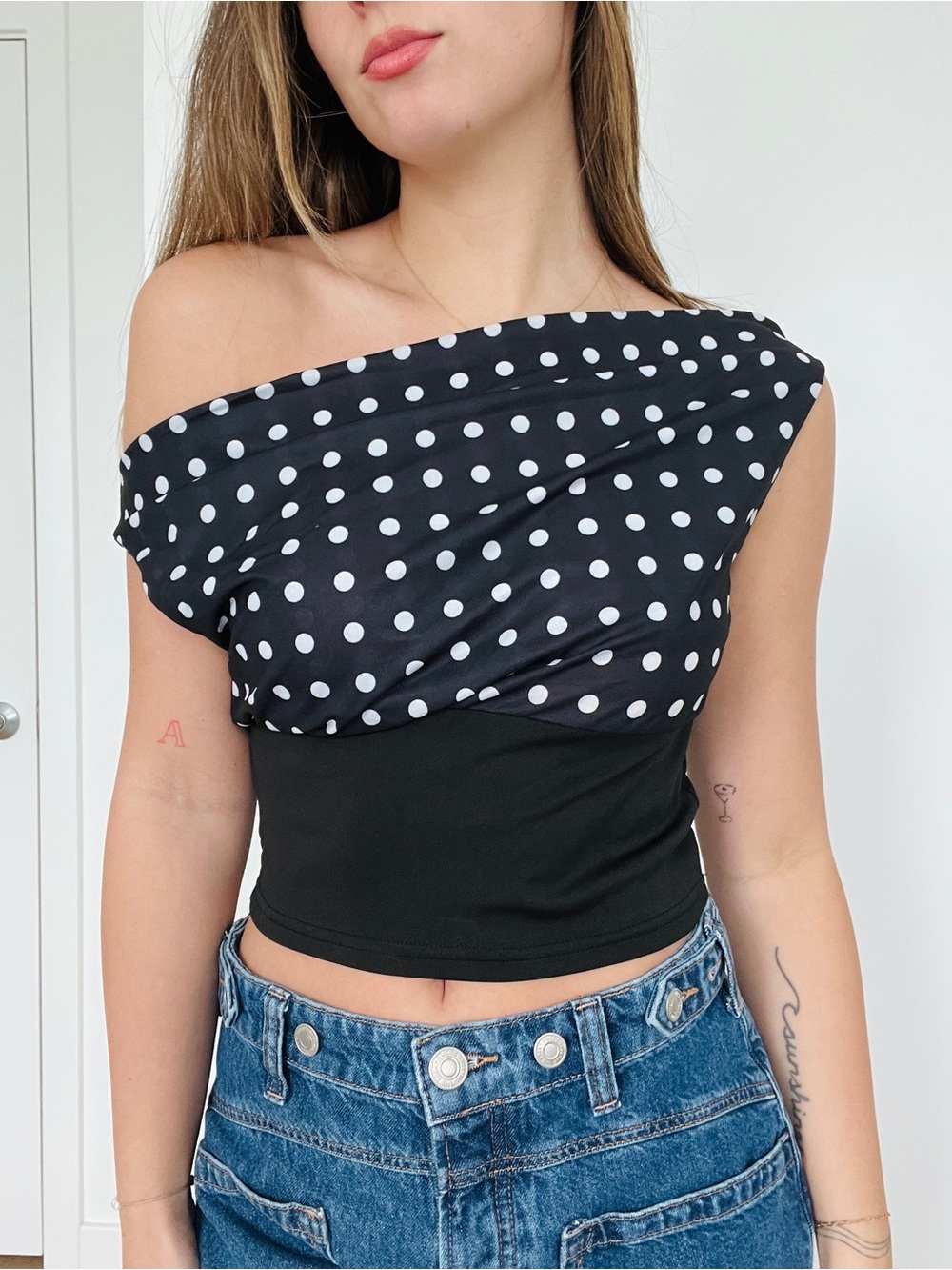 Convertible Off-Shoulder Polka Dot Top